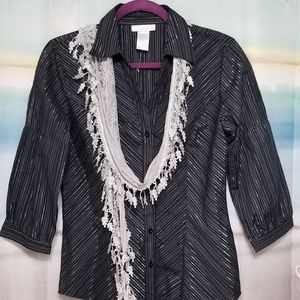 Worthington Blk/Slv Pinstriped Stretch Blouse S